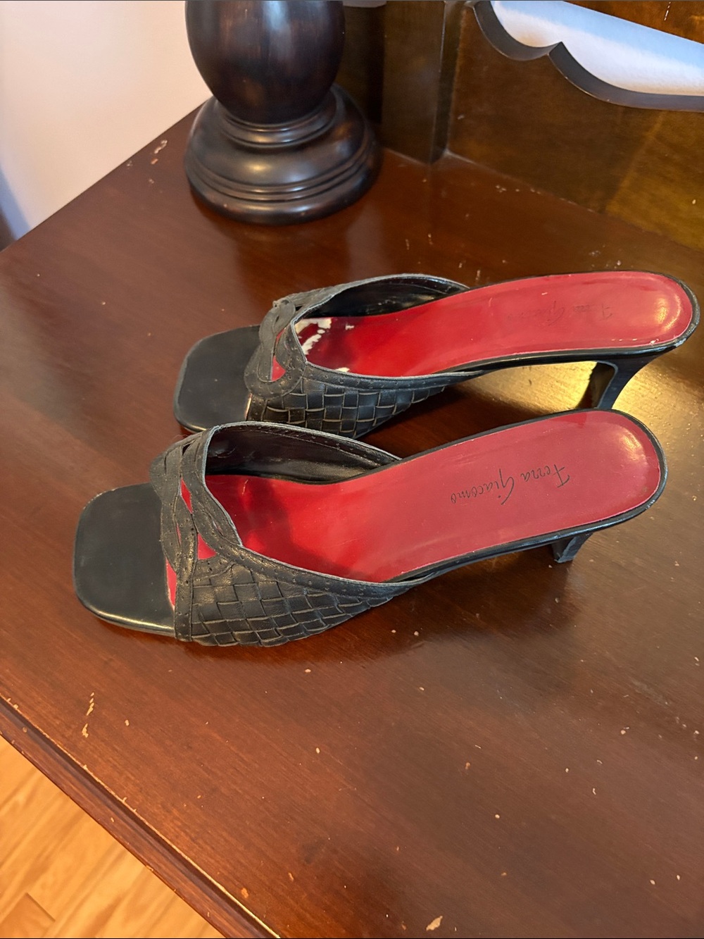 Black Woven Slip-On Mules with Red Insole